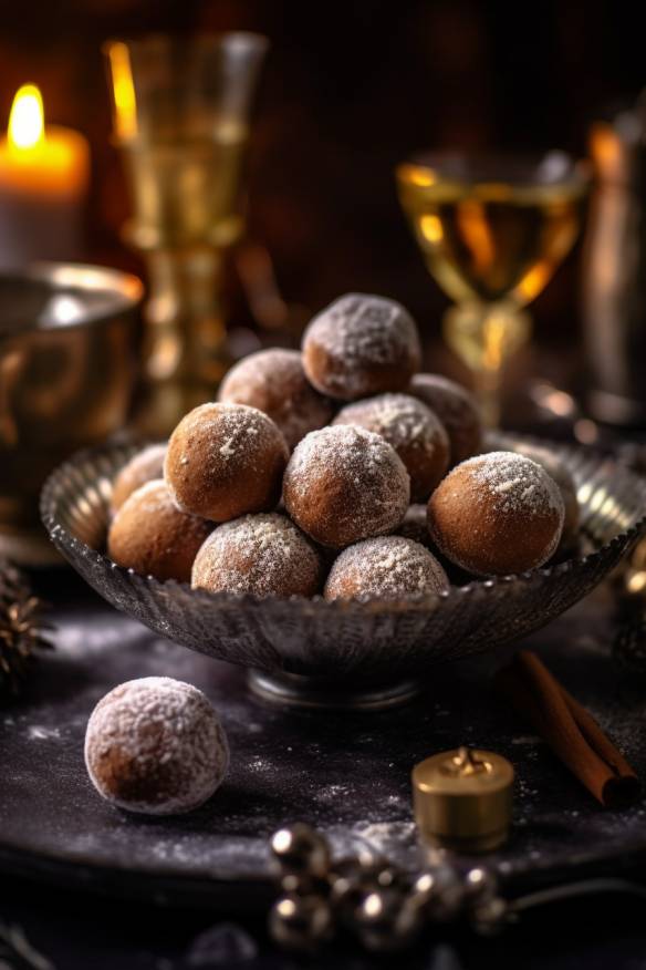 Lebkuchen-Pralinen auf einem Teller angerichtet.