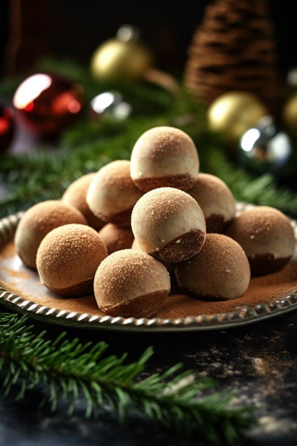 Lebkuchen-Pralinen auf einem Teller angerichtet.