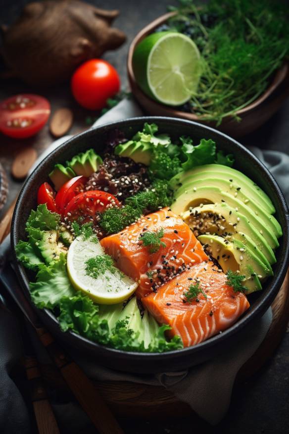 Glutenfreie Quinoa-Bowl mit Avocado und Lachs