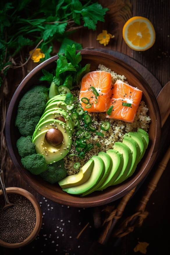 Glutenfreie Quinoa-Bowl mit Avocado und Lachs