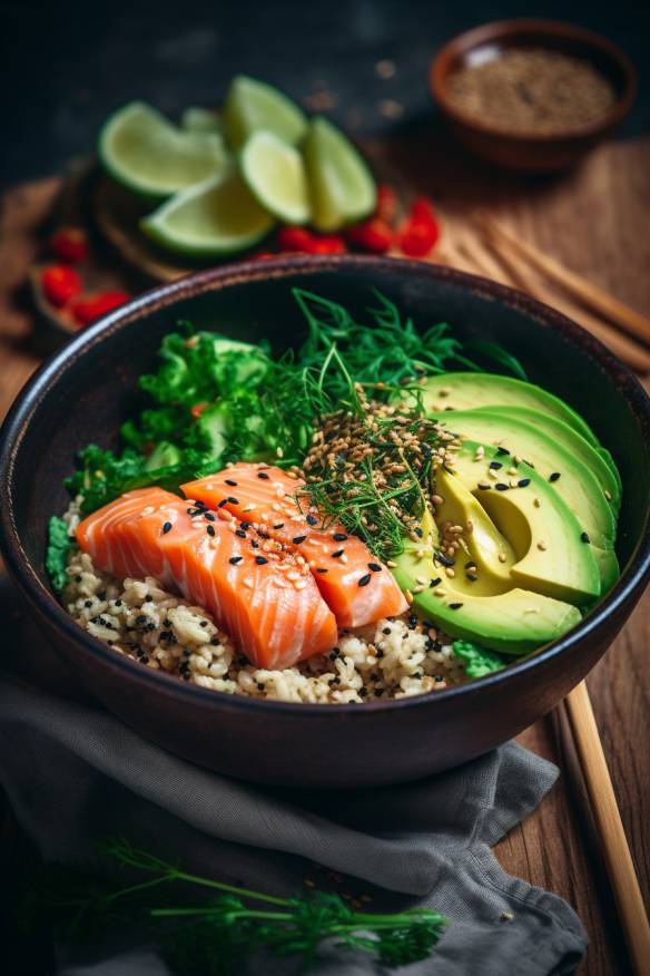 Glutenfreie Quinoa-Bowl mit Avocado und Lachs