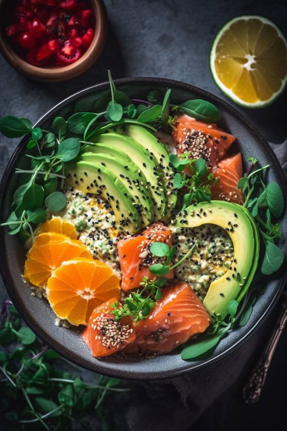 Glutenfreie Quinoa-Bowl mit Avocado und Lachs