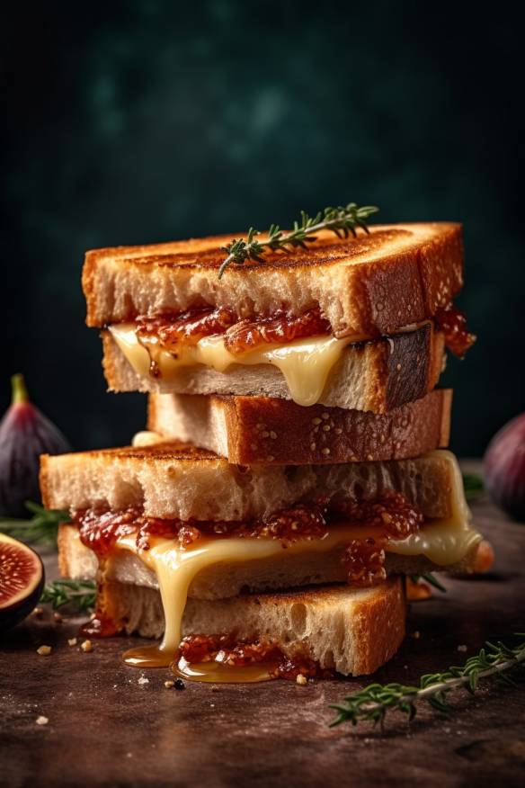 Gegrillter Käse mit Feigen-Marmelade und Thymian auf Brot