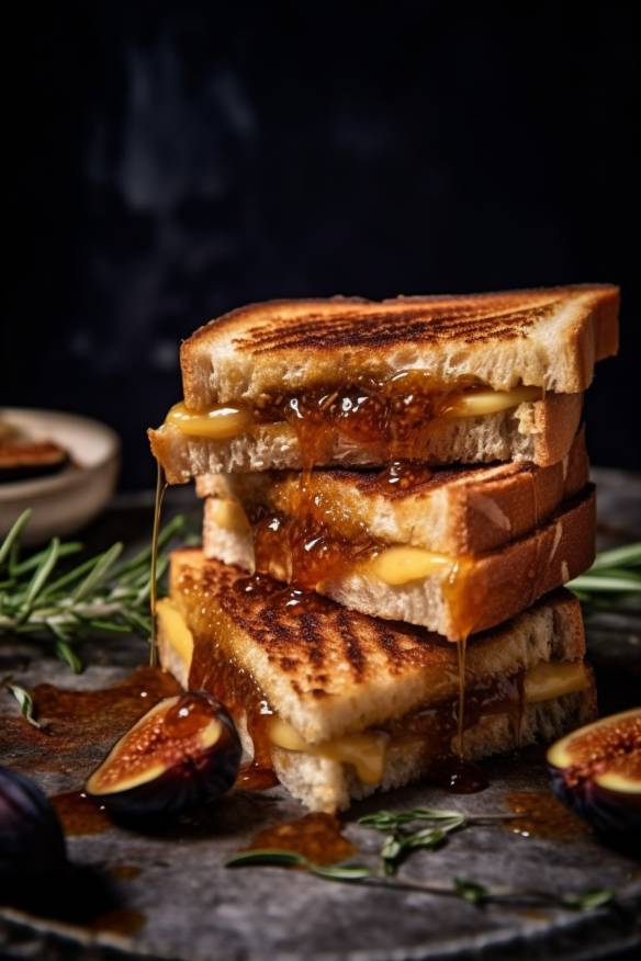 Gegrillter Käse mit Feigen-Marmelade und Thymian auf Brot