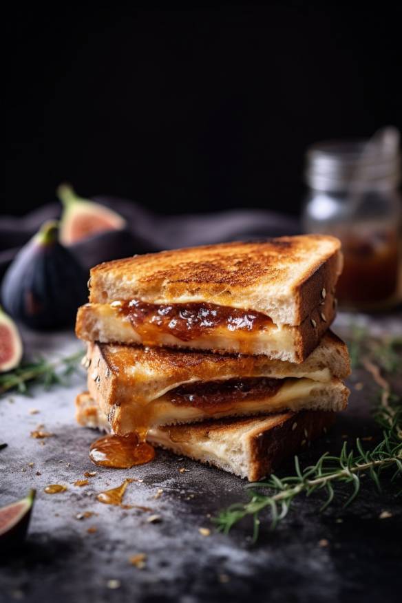 Gegrillter Käse mit Feigen-Marmelade und Thymian auf Brot