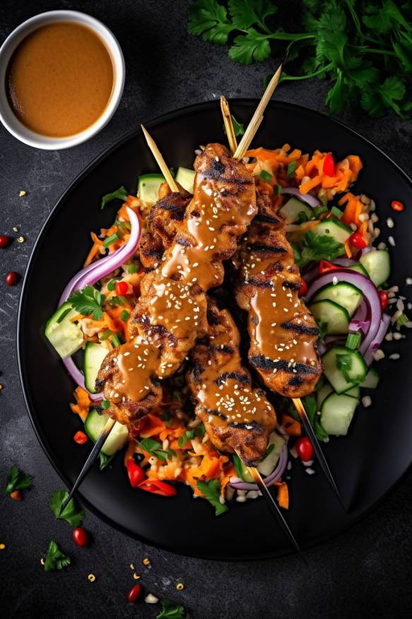 Hähnchenspieße mit Erdnusssauce - Perfektes Fingerfood am Stiel