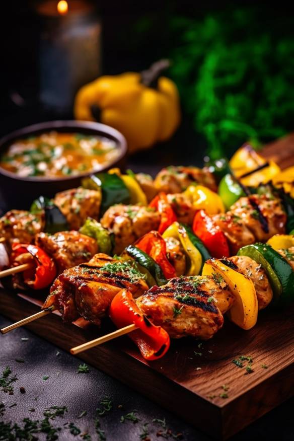 Gegrillte Hähnchen-Spieße mit Paprika und Zucchini