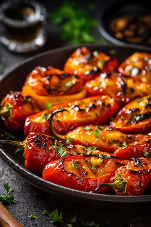 Gegrillte Mini-Paprikas mit Feta-Füllung - Perfekte Häppchen vom Grill