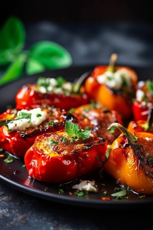 Gegrillte Mini-Paprikas mit Feta-Füllung - Perfekte Häppchen vom Grill