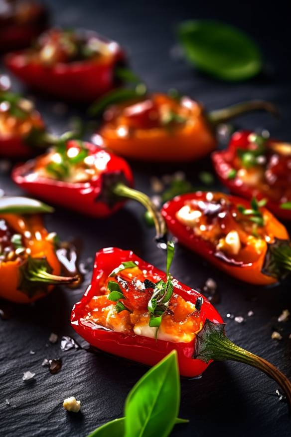 Gegrillte Mini-Paprikas mit Feta-Füllung - Perfekte Häppchen vom Grill