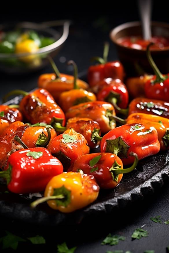 Gegrillte Mini-Paprikas mit Feta-Füllung - Perfekte Häppchen vom Grill