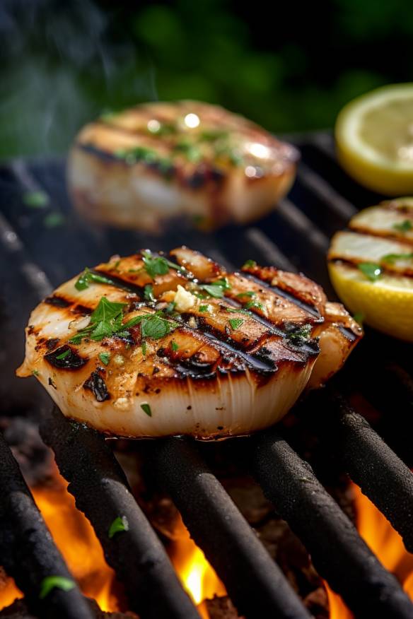 Gegrillte Jakobsmuscheln mit Zitronen-Knoblauch-Butter