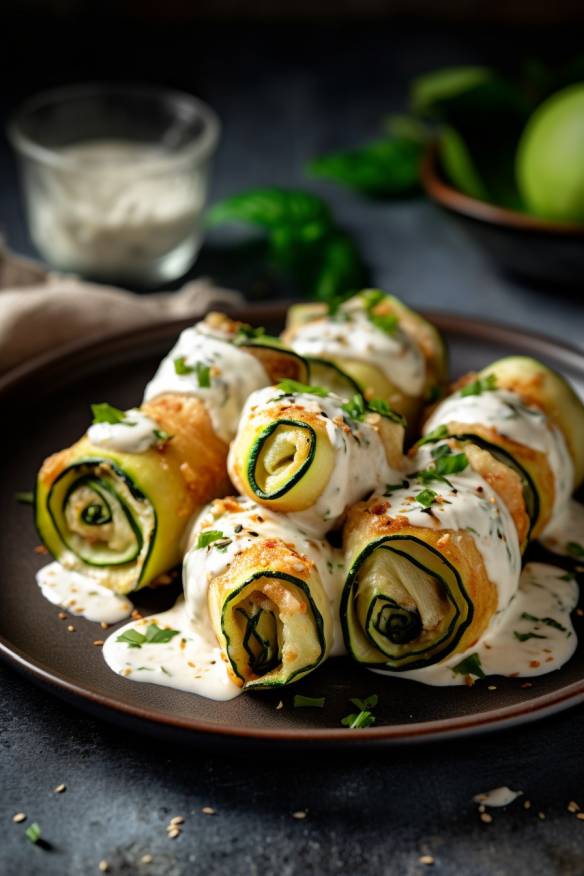 Gegrillte Zucchini-Rollen mit Frischkäse