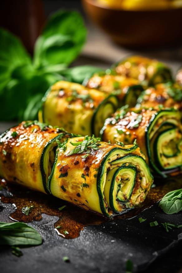 Gegrillte Zucchini-Rollen mit Frischkäse