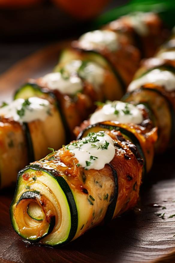 Gegrillte Zucchini-Rollen mit Frischkäse