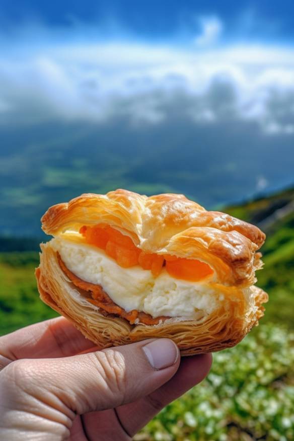 Wander-Fingerfood mit Hähnchenbrust, Gemüse und Frischkäse im Blätterteig.