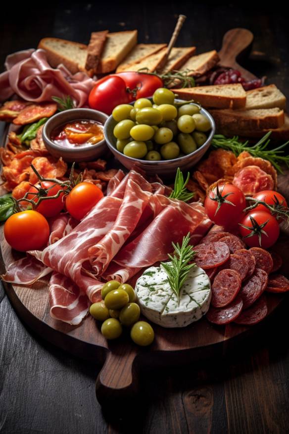 Italienische Antipasti-Fingerfood-Platte auf einem Holzbrett