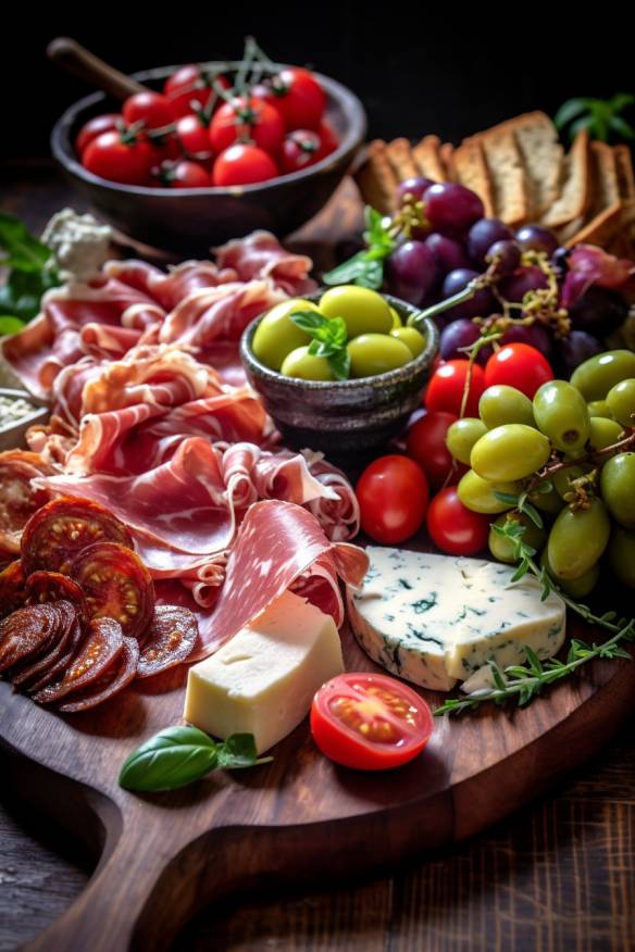 Italienische Antipasti-Fingerfood-Platte auf einem Holzbrett