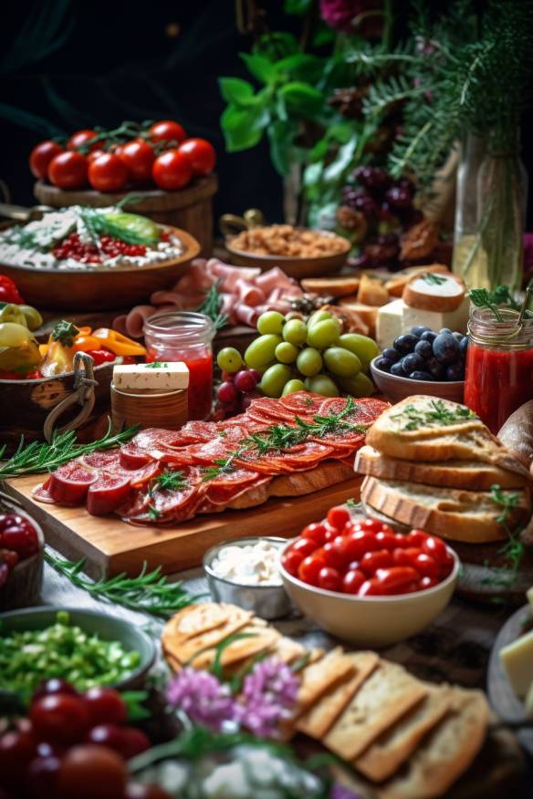 Italienisches Fingerfood Buffet mit mediterranen Köstlichkeiten.