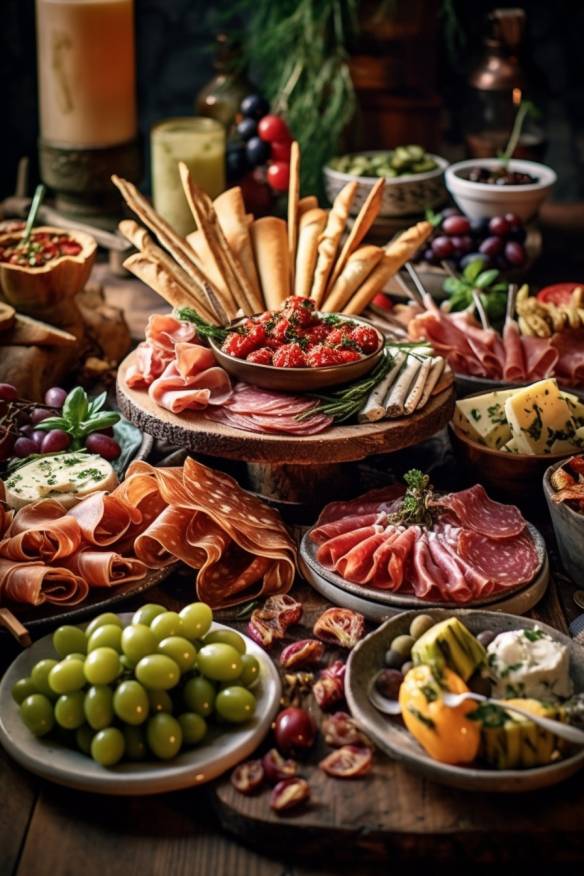 Italienisches Fingerfood Buffet mit mediterranen Köstlichkeiten.