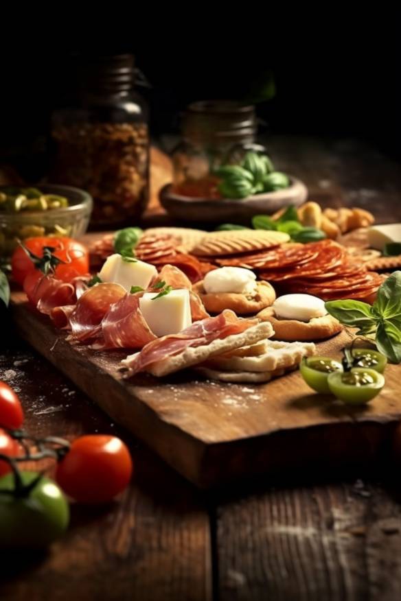 Italienisches Fingerfood mit verschiedenen Vorspeisen.