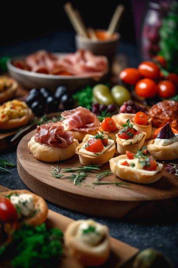 Italienisches Fingerfood mit verschiedenen Vorspeisen.