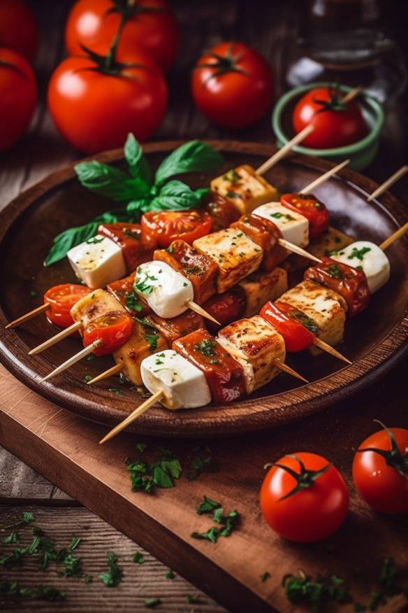 Low Carb Halloumi-Spieße - Vegetarisches Fingerfood