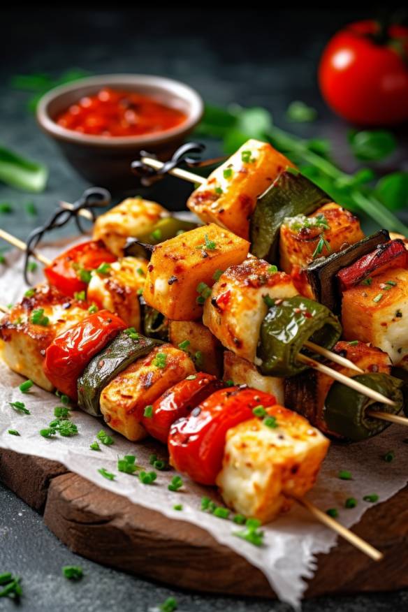 Low Carb Halloumi-Spieße - Vegetarisches Fingerfood