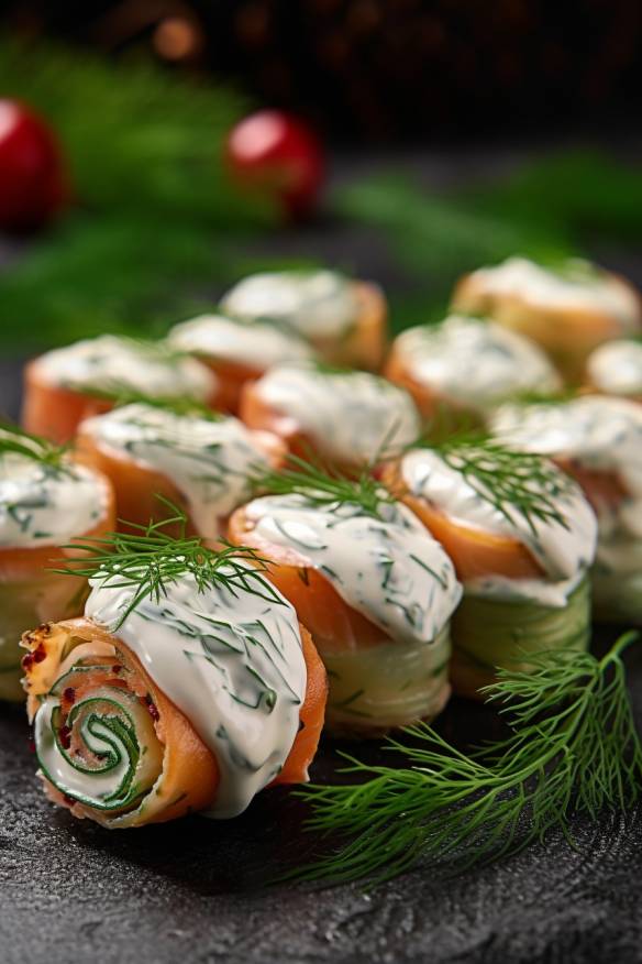 Matjes-Fingerfood mit saurer Sahne und Dill