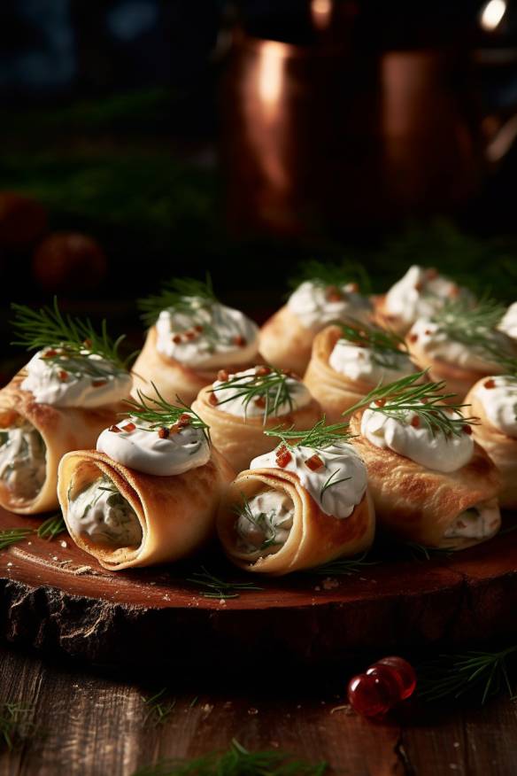 Matjes-Fingerfood mit saurer Sahne und Dill