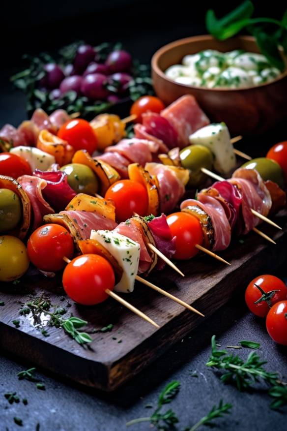 Mediterrane Antipasti-Spießchen - Fingerfood kalt zum Vorbereiten am Vortag