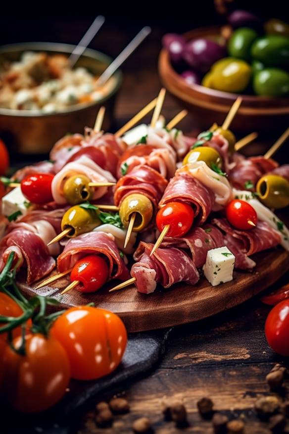 Mediterrane Antipasti-Spießchen - Fingerfood kalt zum Vorbereiten am Vortag