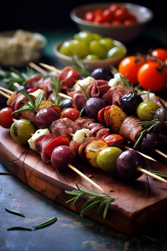 Mediterrane Antipasti-Spießchen - Fingerfood kalt zum Vorbereiten am Vortag