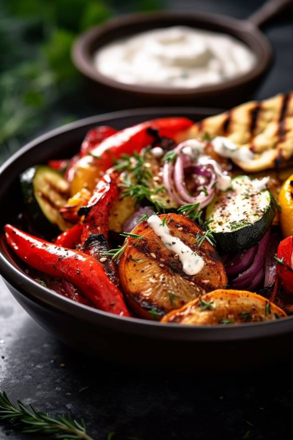 Mediterranes Fingerfood zum Mitnehmen - Kaltes Grillgemüse mit Aioli und Feta