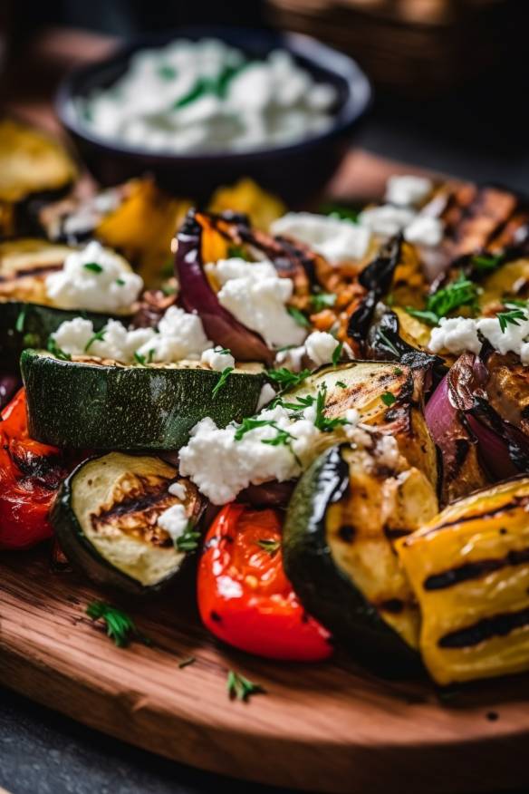 Mediterranes Fingerfood zum Mitnehmen - Kaltes Grillgemüse mit Aioli und Feta