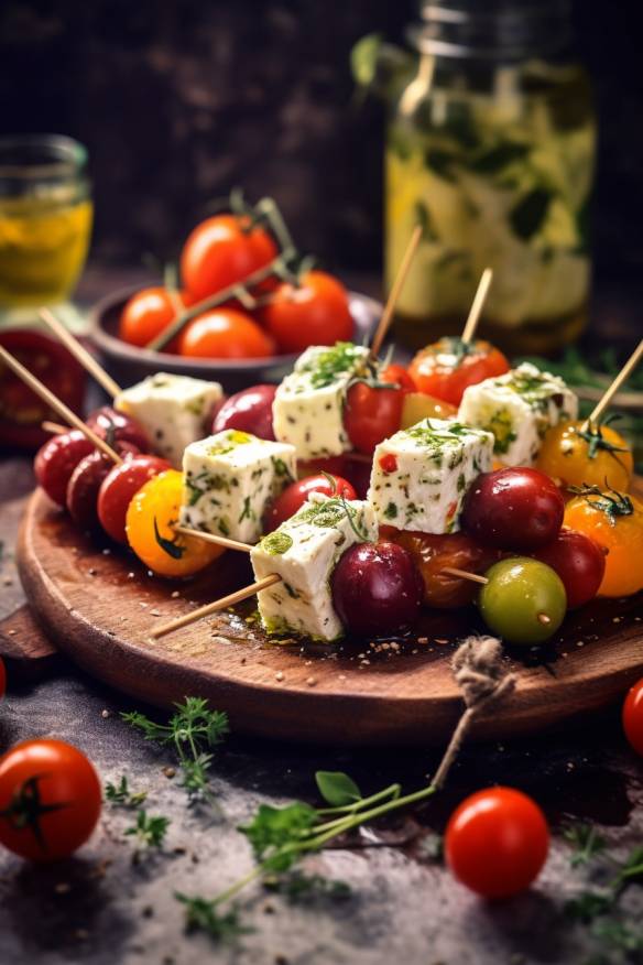 Mediterranes Fingerfood mit Gemüse und Feta.