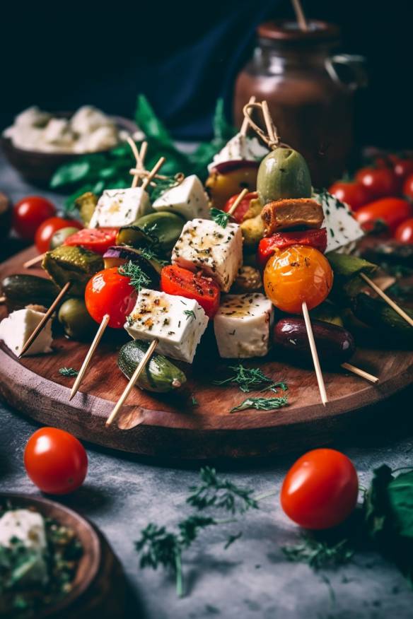 Mediterranes Fingerfood mit Gemüse und Feta.