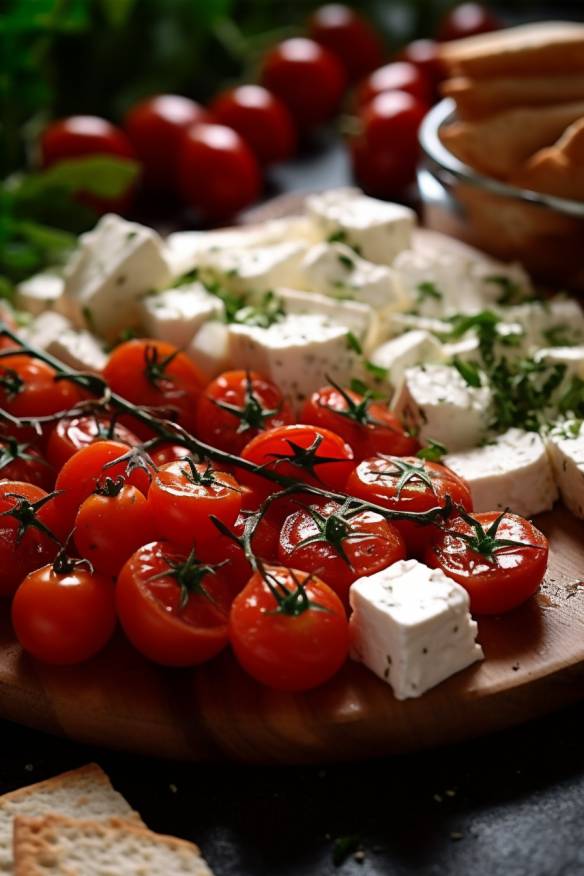 Mediterrane Party-Snacks mit Schafskäse und Tomaten.