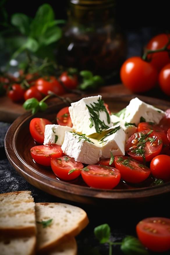 Mediterrane Party-Snacks mit Schafskäse und Tomaten.