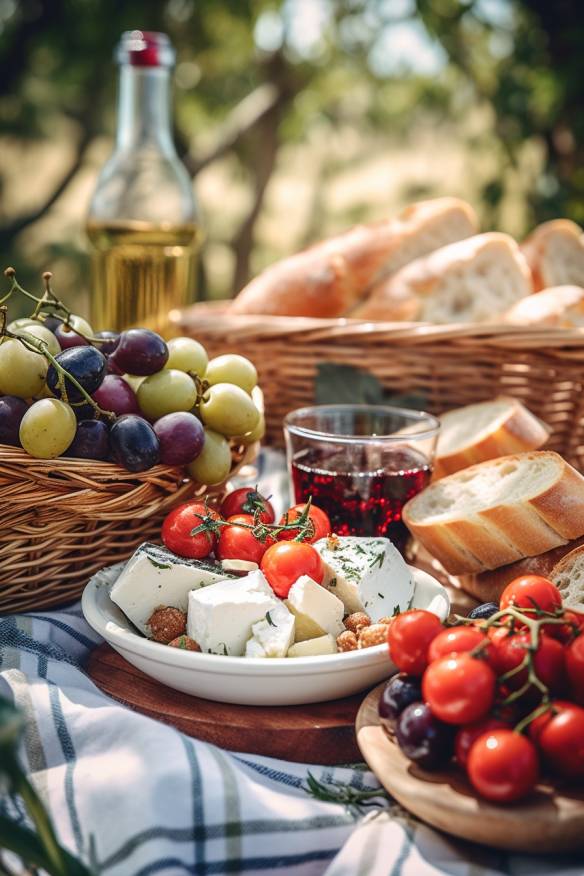 Mediterraner Picknick-Snack mit Feta und Oliven