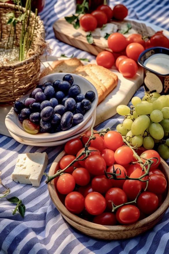 Mediterraner Picknick-Snack mit Feta und Oliven