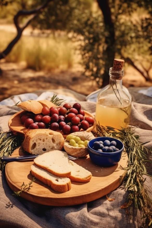 Mediterraner Picknick-Snack mit Feta und Oliven