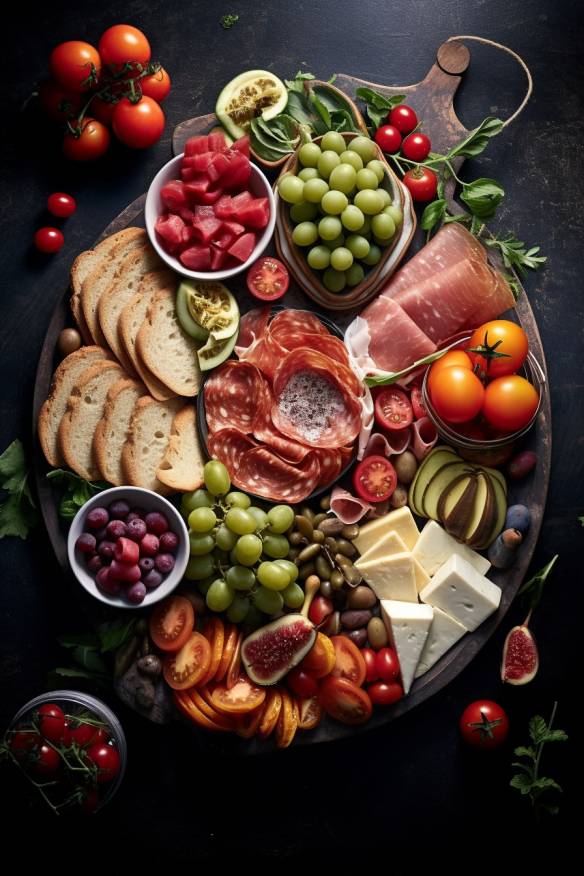 Mediterrane Snack-Platte mit verschiedenen kalten Snacks.