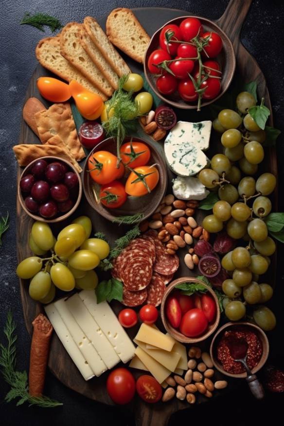 Mediterrane Snack-Platte mit verschiedenen kalten Snacks.