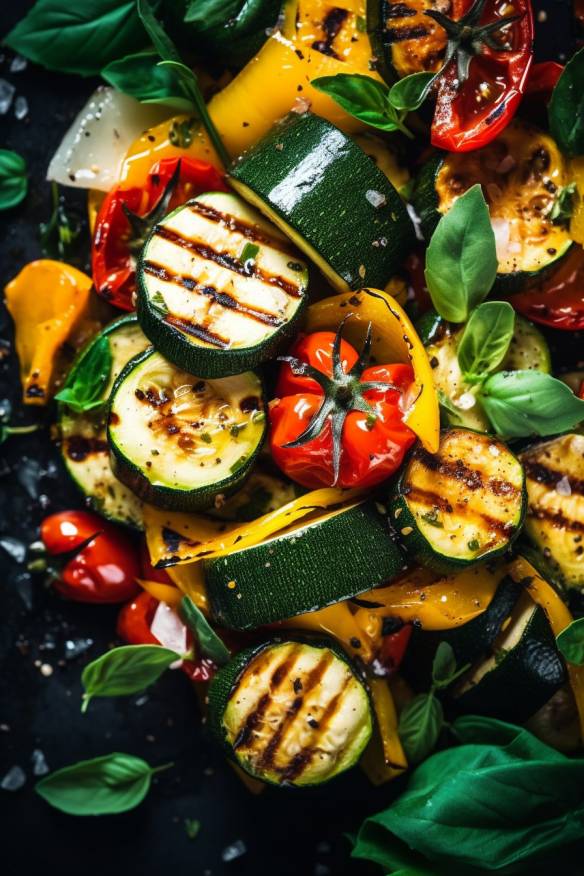 Mediterrane Gemüse-Spieße mit Zucchini, Paprika und Tomaten.