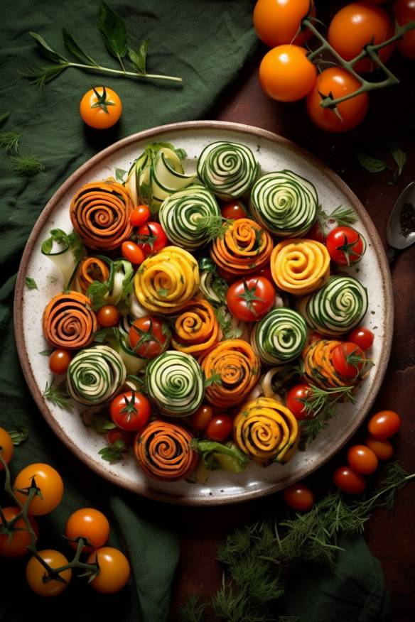 Mediterrane Gemüse-Schnecken auf einem Teller