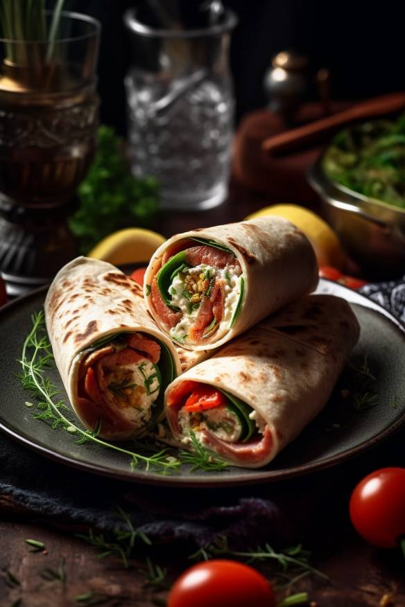 Mediterrane Wraps auf einem Teller