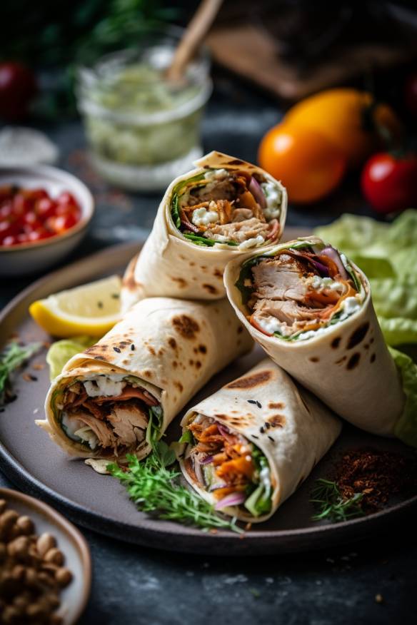 Mediterrane Wraps auf einem Teller