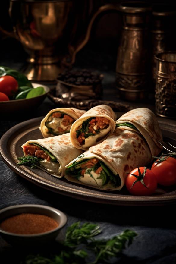 Mediterrane Wraps auf einem Teller