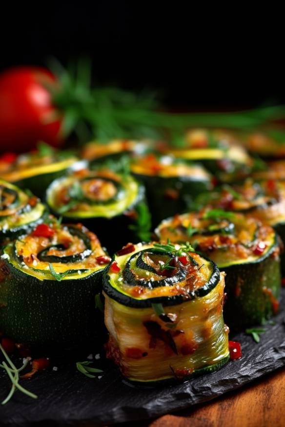 Mediterrane Zucchini-Röllchen - Vegetarische Tapas Fingerfood